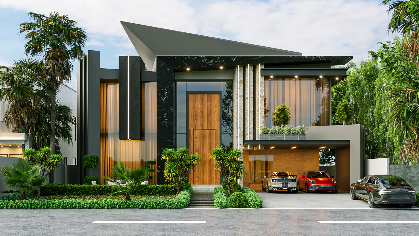 2 Kanal house exterior render in Lahore by Janan Manzil